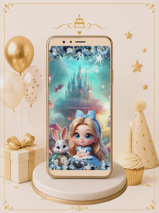 Convite Digital Animado 3d Premium Alice no País das Maravilhas