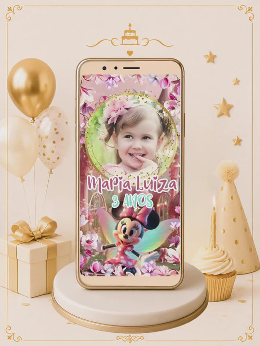 Convite Digital Animado 3d Premium Jardim da Minnie Rosa