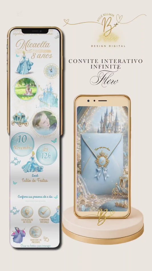 CONVITE DIGITAL INTERATIVO  INFINITO  EXPERIENCE Royal Cinderella Fairytale Aniversário
