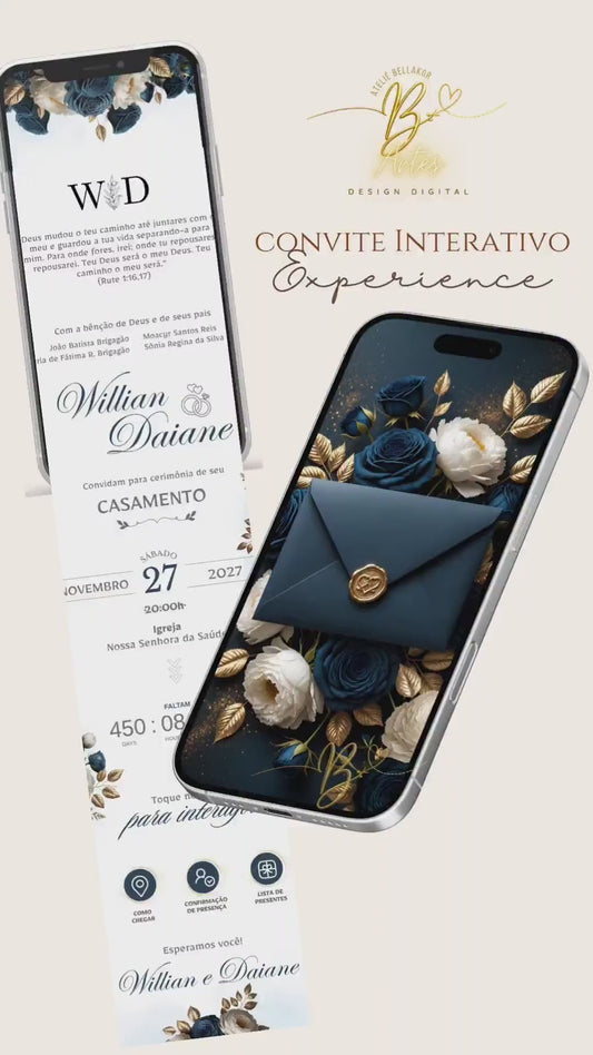 Convite de Casamento Digital Interativo Infinito | Experience |Royal Midnight Blue Romance