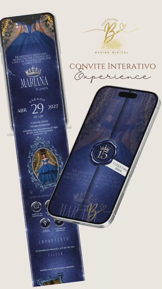 Convite 15 Anos  Digital Interativo Infinito Experience | Princesa Meia Noite Azul e Prata