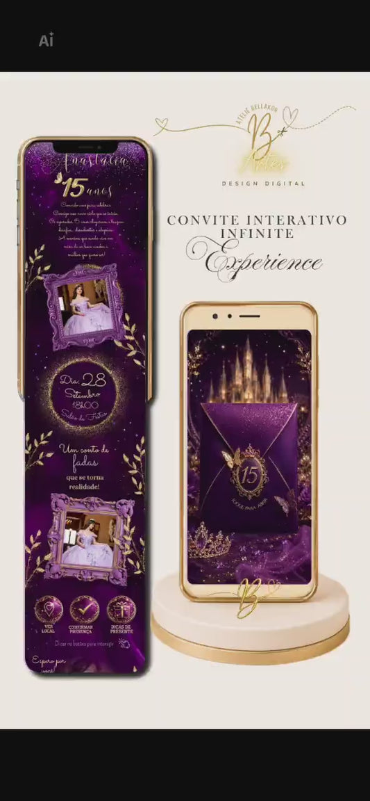 CONVITE DIGITAL INTERATIVO  INFINITO  EXPERIENCE 15 ANOS ROXO PROFUNDO