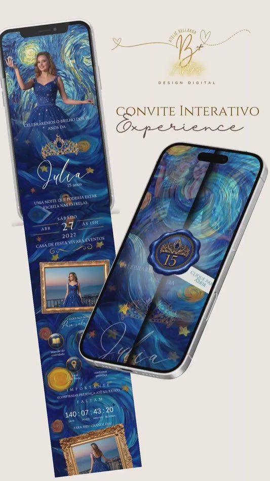 Convite 15 Anos  Digital Interativo Infinito Experience | Noite Estrelada Van Gogh