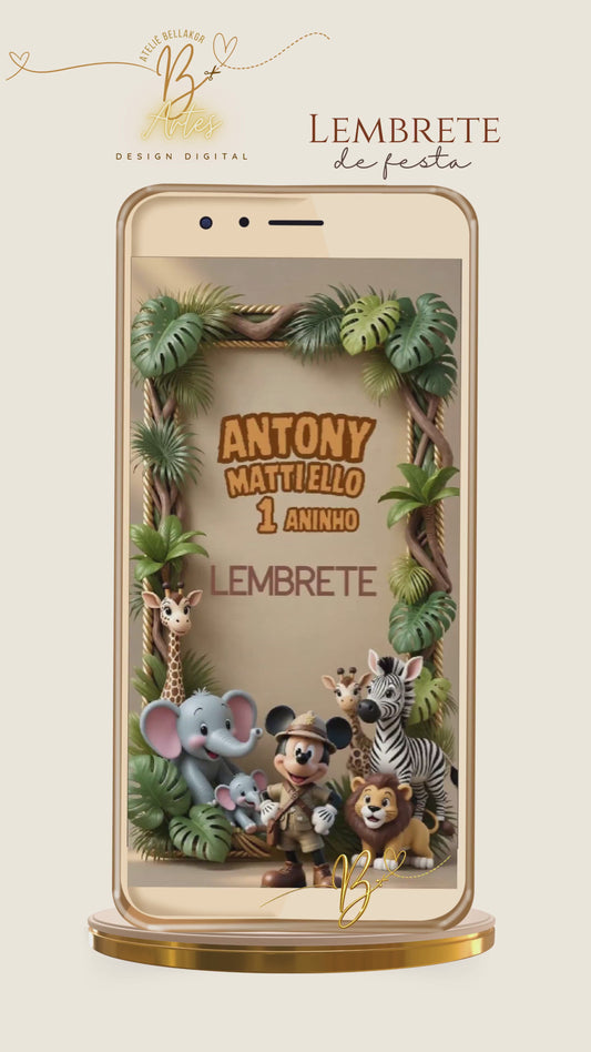 Lembrete Digital Personalizado Premium |  Safari Mickey Mouse