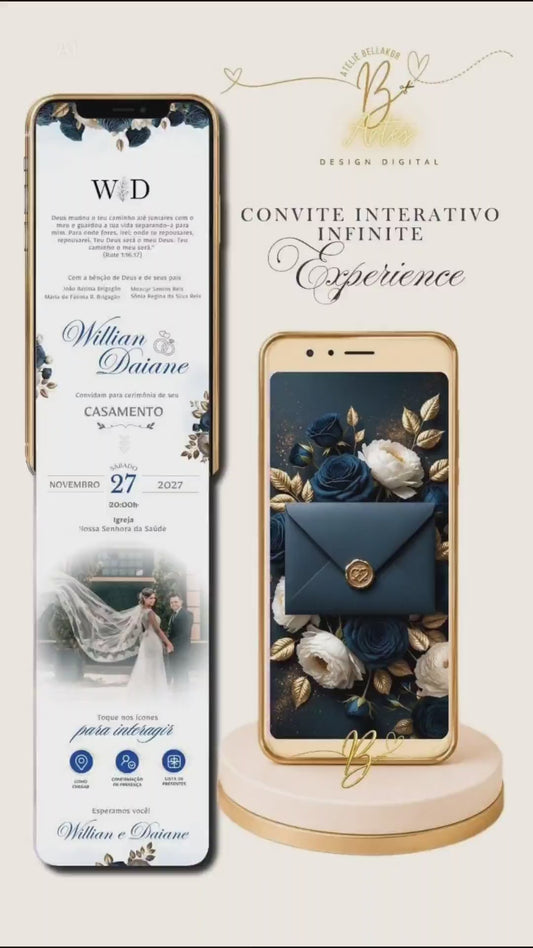 CONVITE DIGITAL INTERATIVO  INFINITO  EXPERIENCE Royal Midnight Blue Romance| Casamento