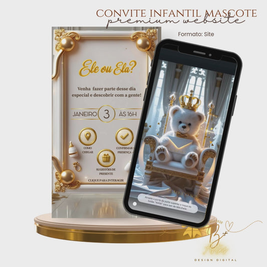 Convite Premium Chá Revelação | Ursinho Real
