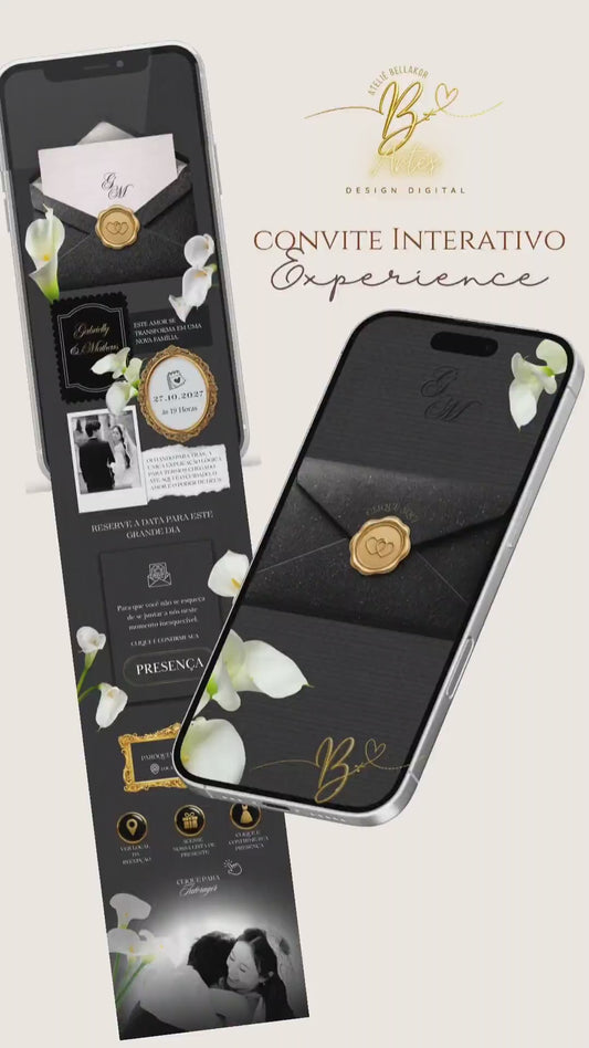 Convite de Casamento Interativo Premium — Elegant Black & White + Lista de Presentes Personalizada