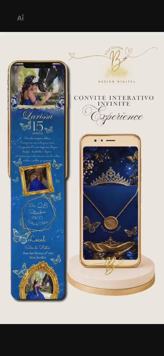 CONVITE DIGITAL INTERATIVO  INFINITO  EXPERIENCE 15 ANOS Royal Sapphire Butterfly