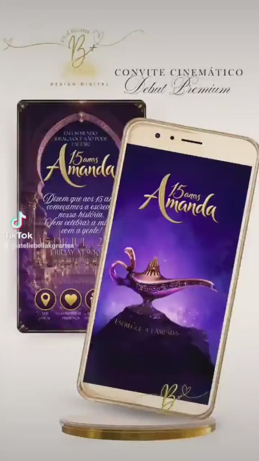 Convite 15 Anos Digital Cinematográfico Debut Premium  |  Aladdin