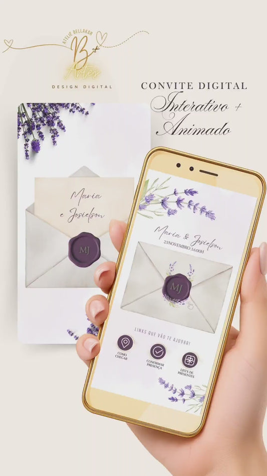 Convite de Casamento Digital Interativo Infinito | Cinematic | Floral Lavanda
