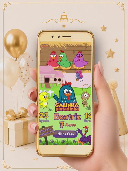 Convite Digital Animado Gif |  Galinha Pintadinha Menina
