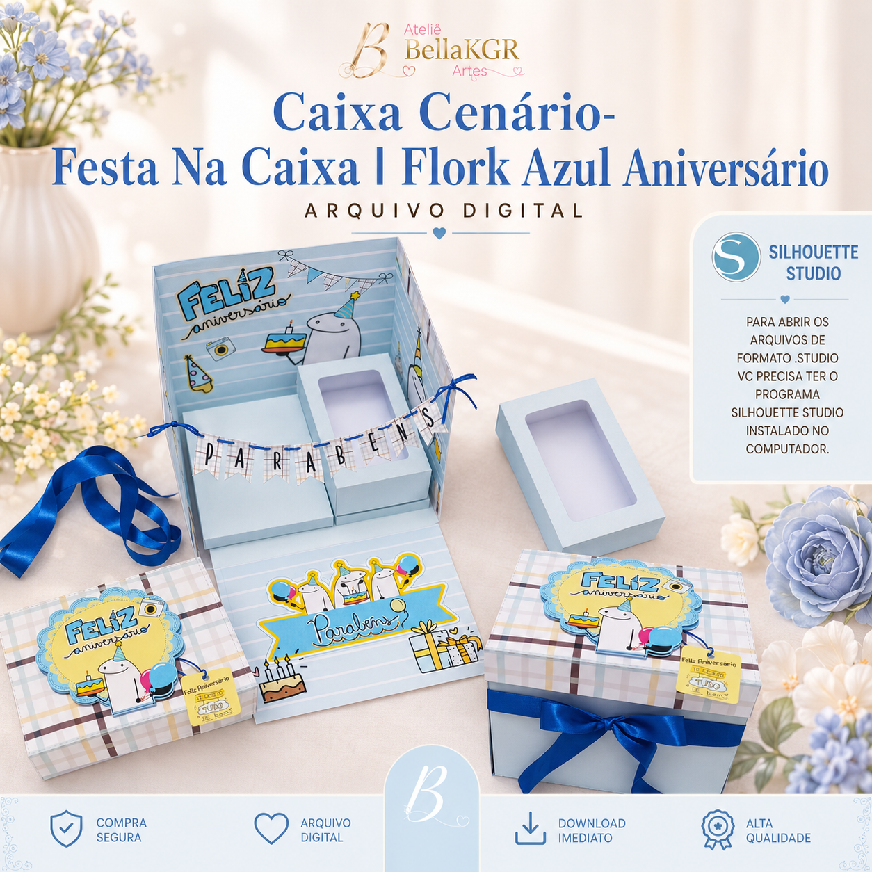Arquivo de corte Caixa Cenário l Festa Na Caixa l Flork Azul Aniversário