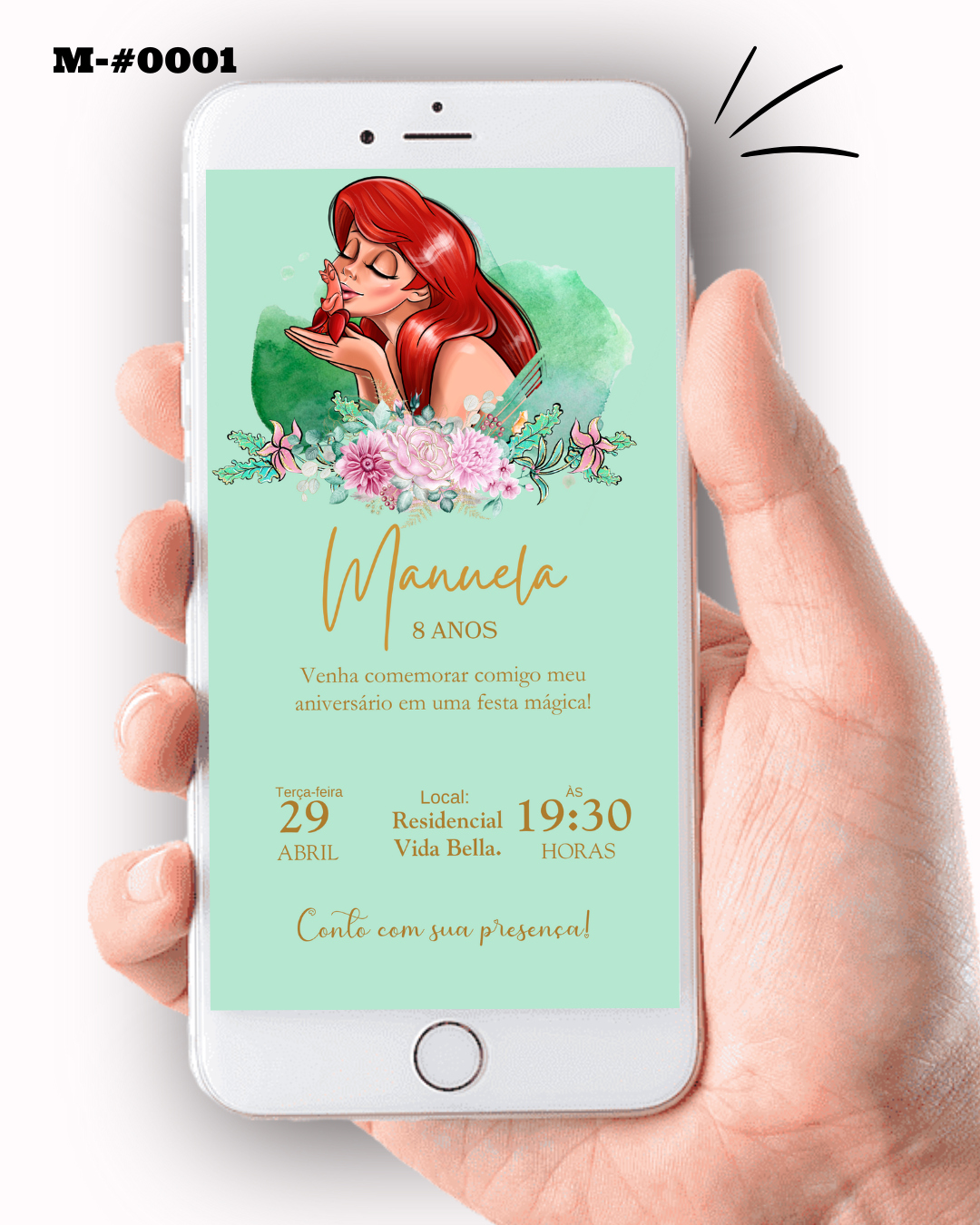 Convite Digital Pequena Sereia Personalizado Aniversário