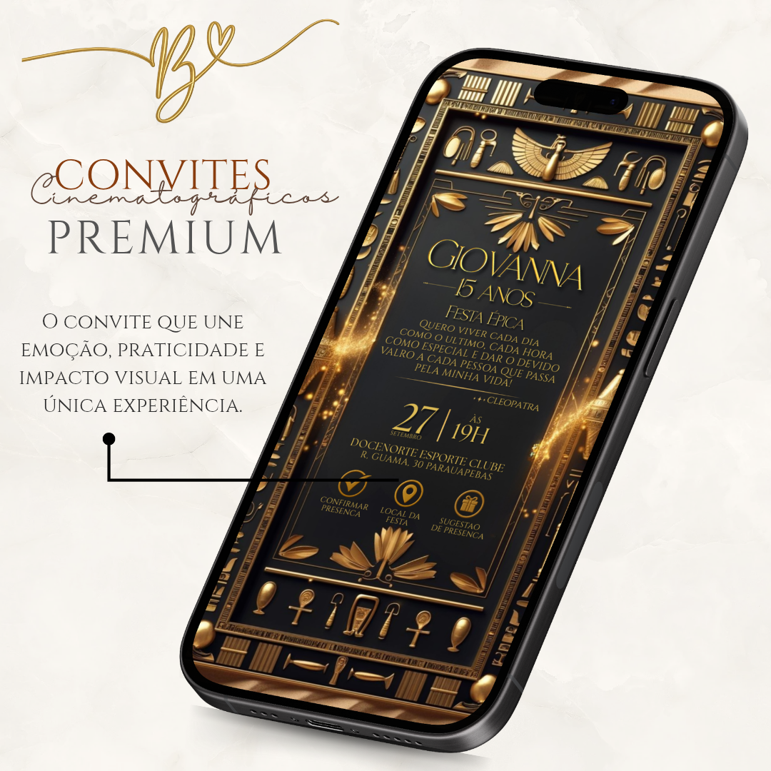 Convite Cinematográfico Premium  15 Anos | Cleópatra