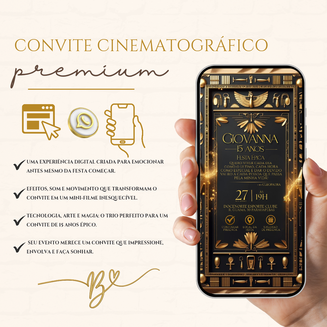 Convite Cinematográfico Premium  15 Anos | Cleópatra
