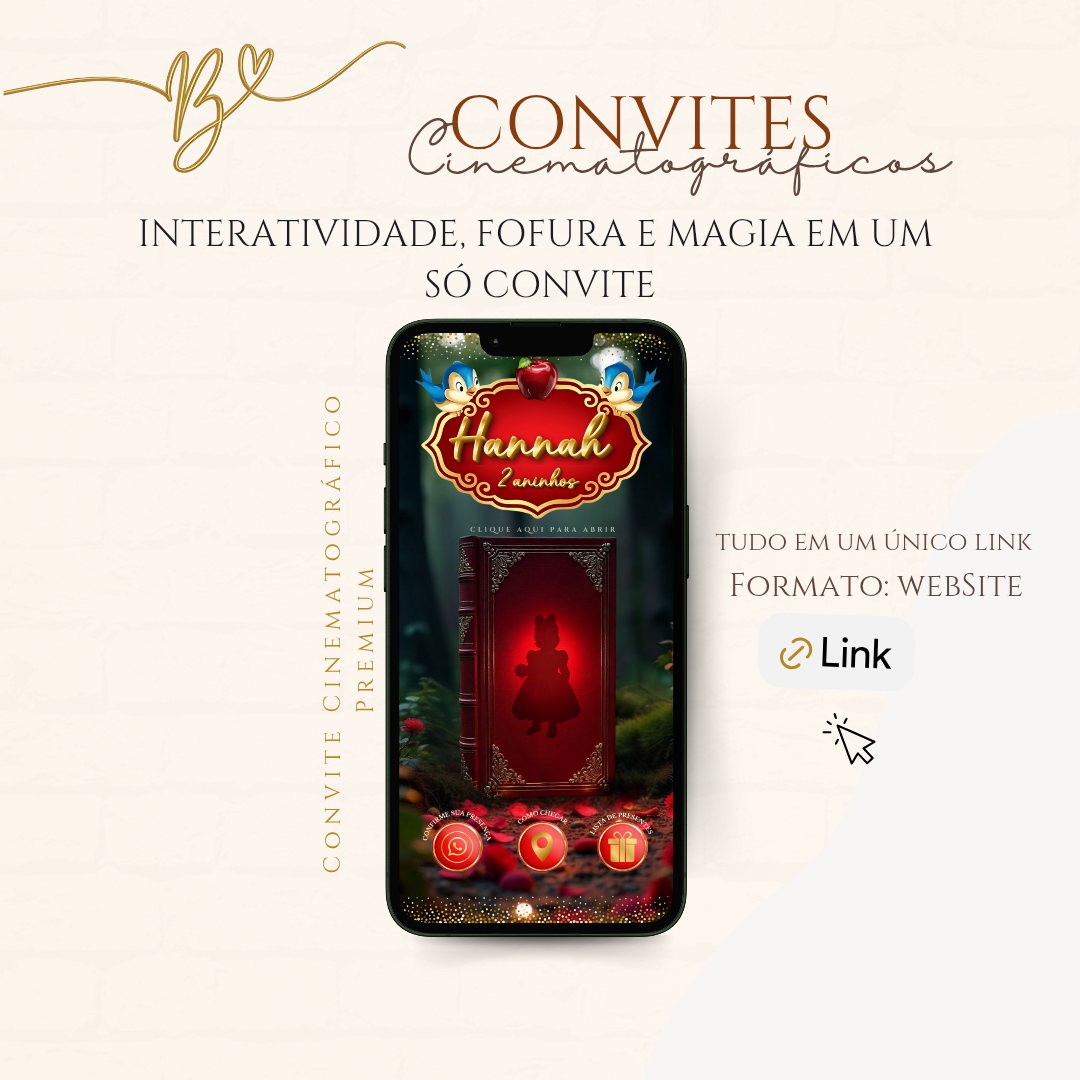 Convite Cinematográfico Premium Mascote| Branca de Neve Baby