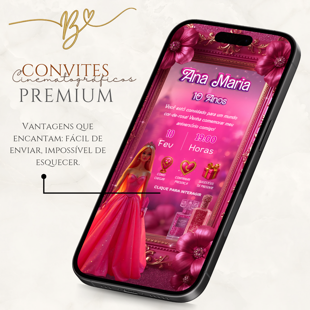Convite Cinematográfico Premium | Barbie Luxo