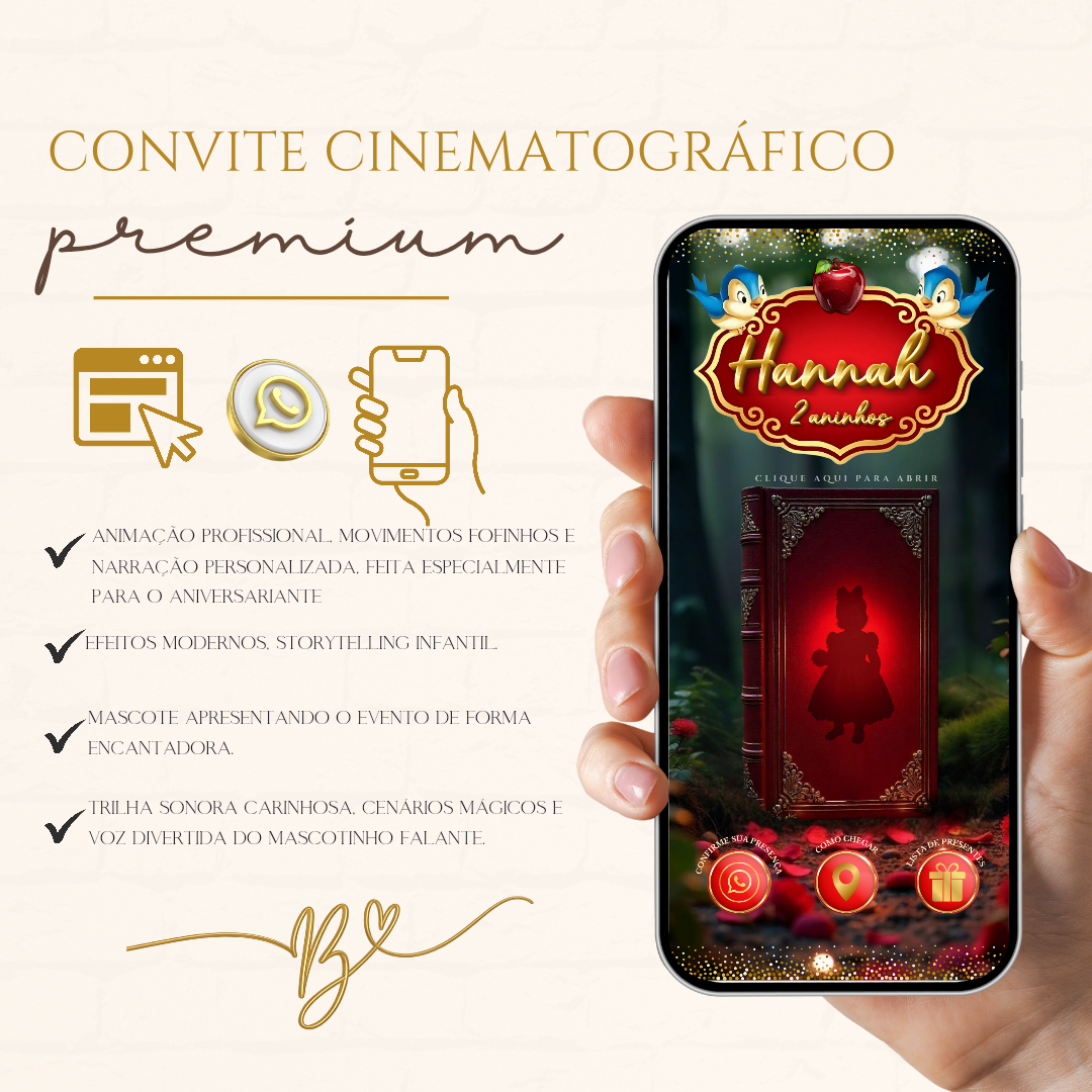 Convite Cinematográfico Premium Mascote| Branca de Neve Baby