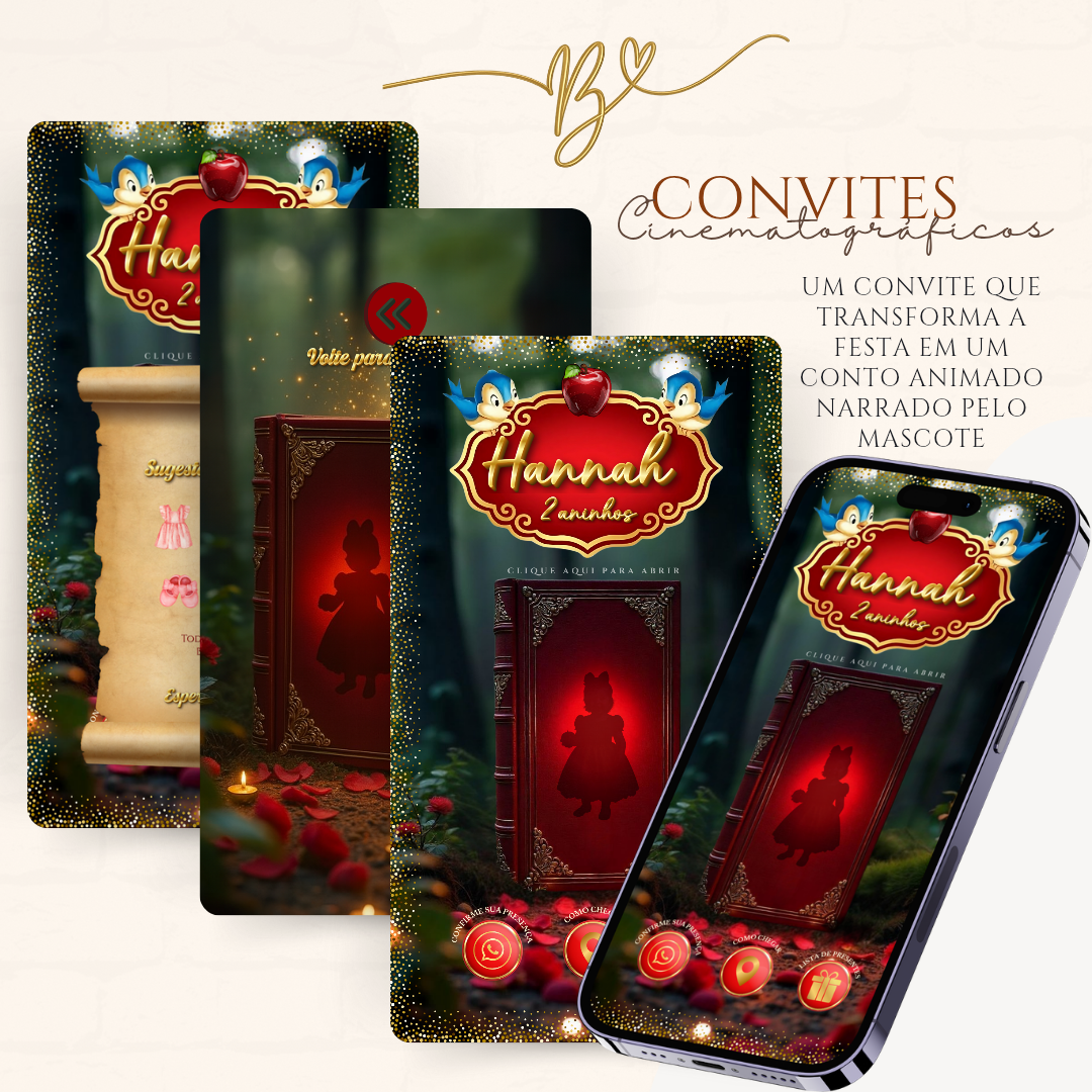 Convite Cinematográfico Premium Mascote| Branca de Neve Baby