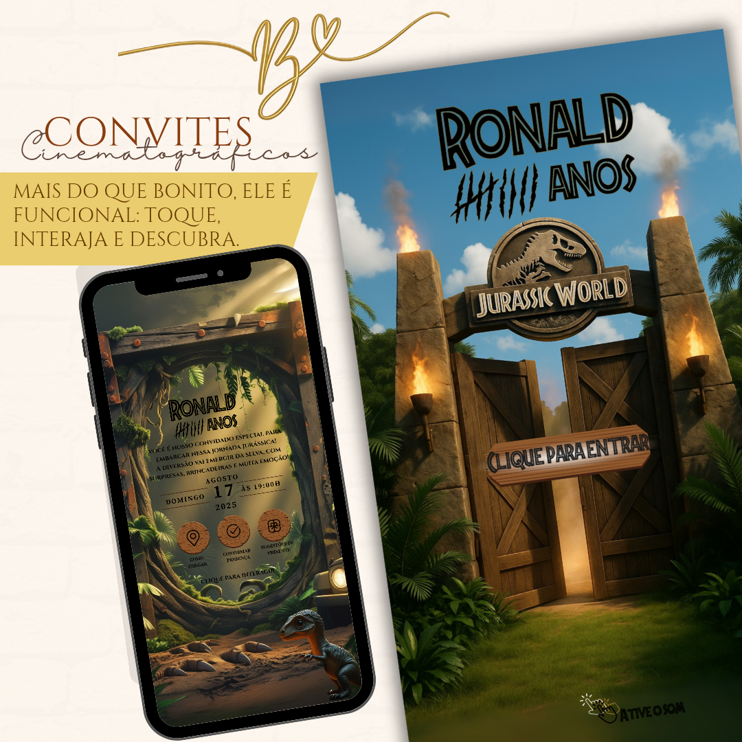 Convite Cinematográfico Premium -Jurassic Park