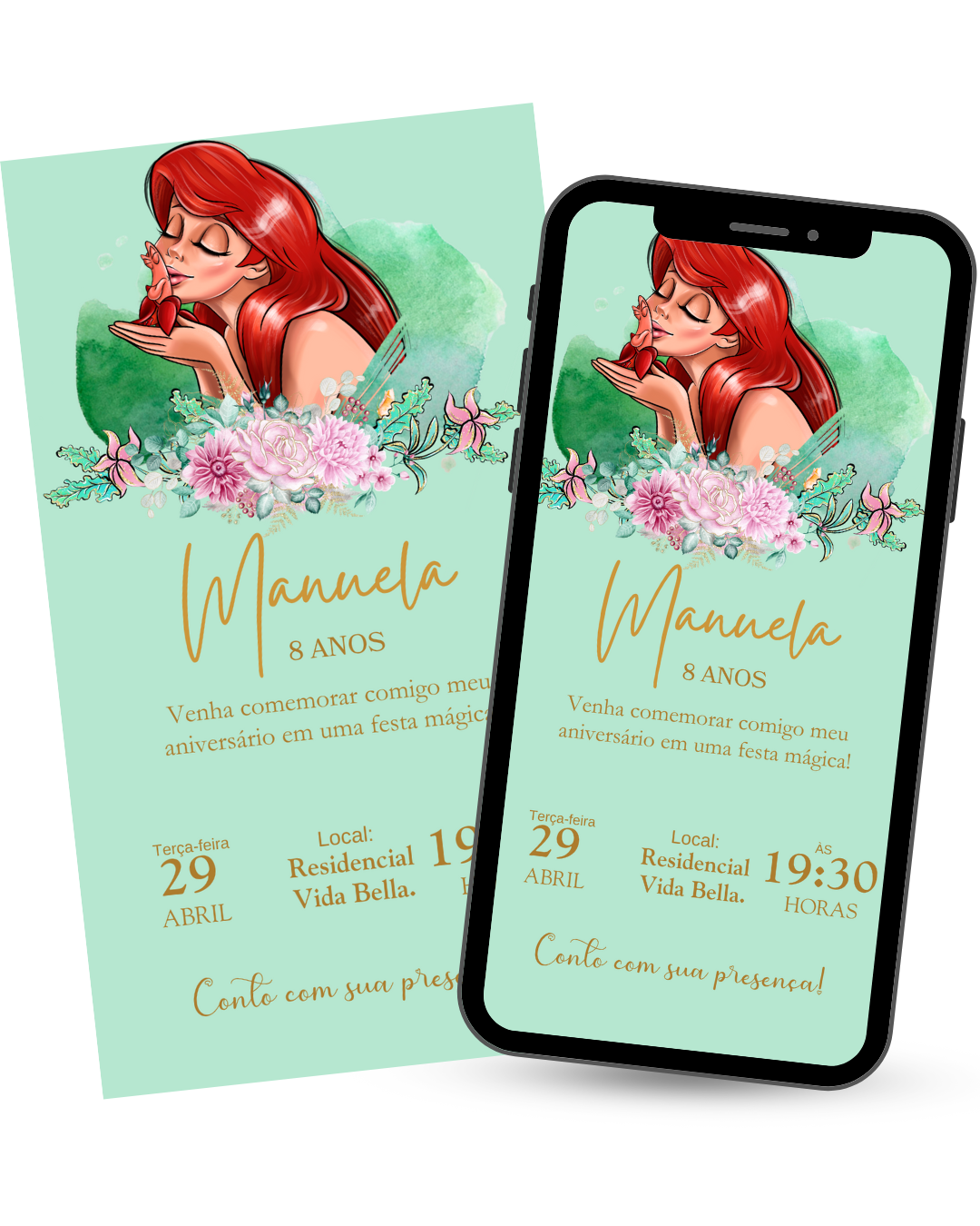 Convite Digital Pequena Sereia Personalizado Aniversário