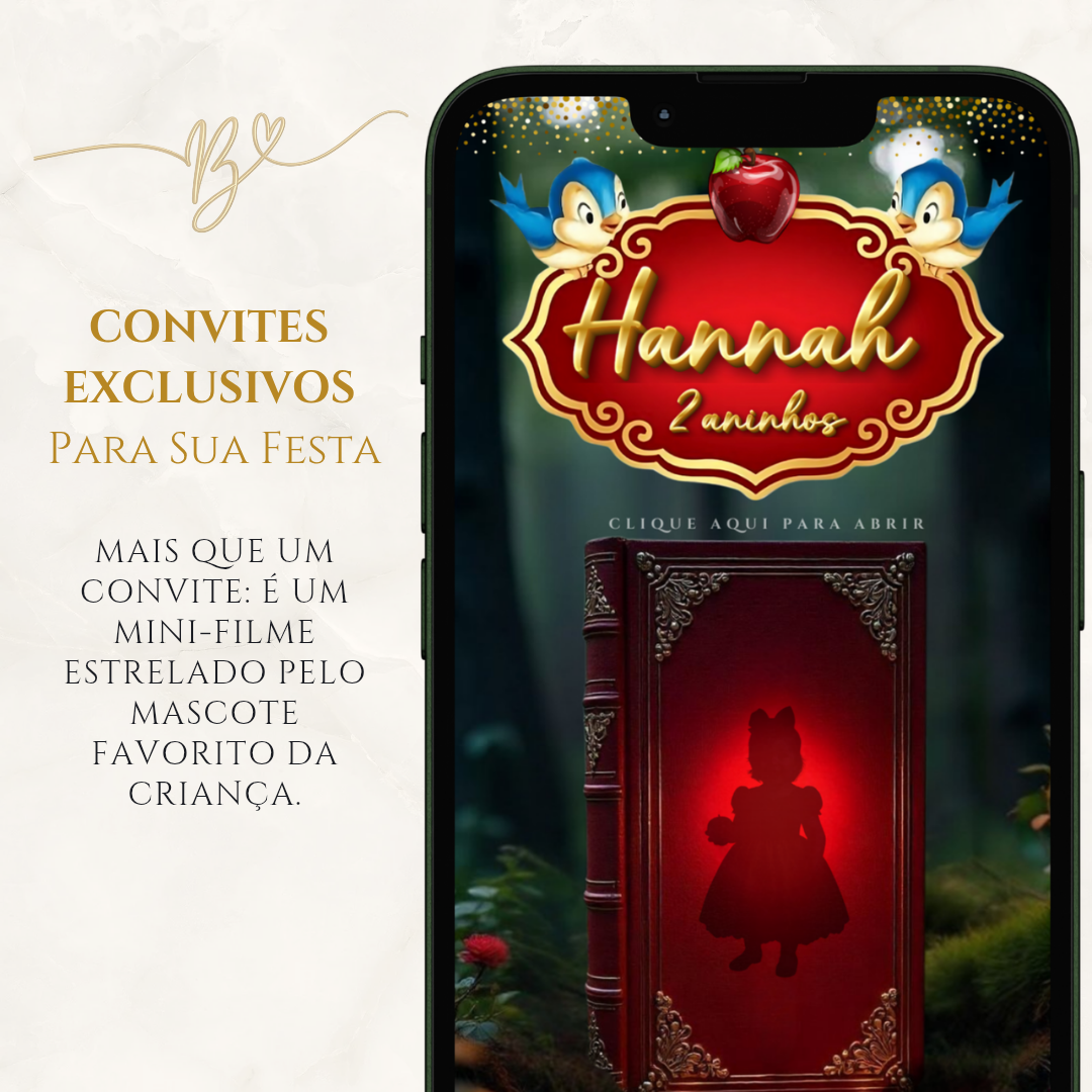 Convite Cinematográfico Premium Mascote| Branca de Neve Baby