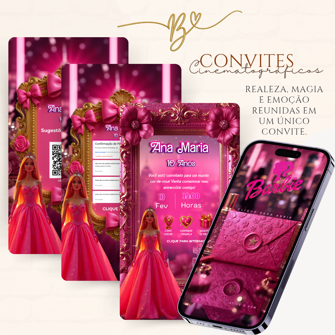 Convite Cinematográfico Premium | Barbie Luxo