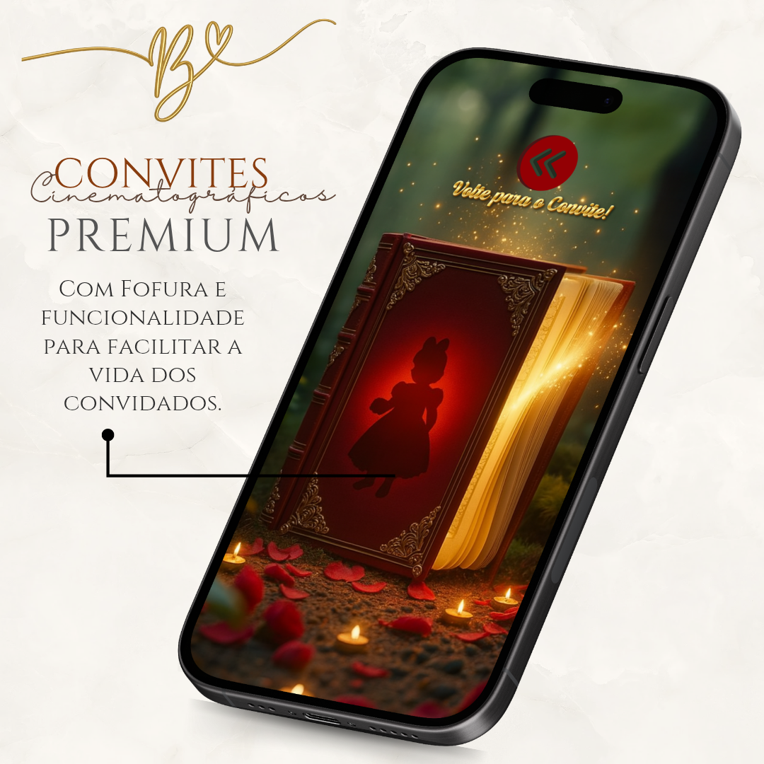 Convite Cinematográfico Premium Mascote| Branca de Neve Baby