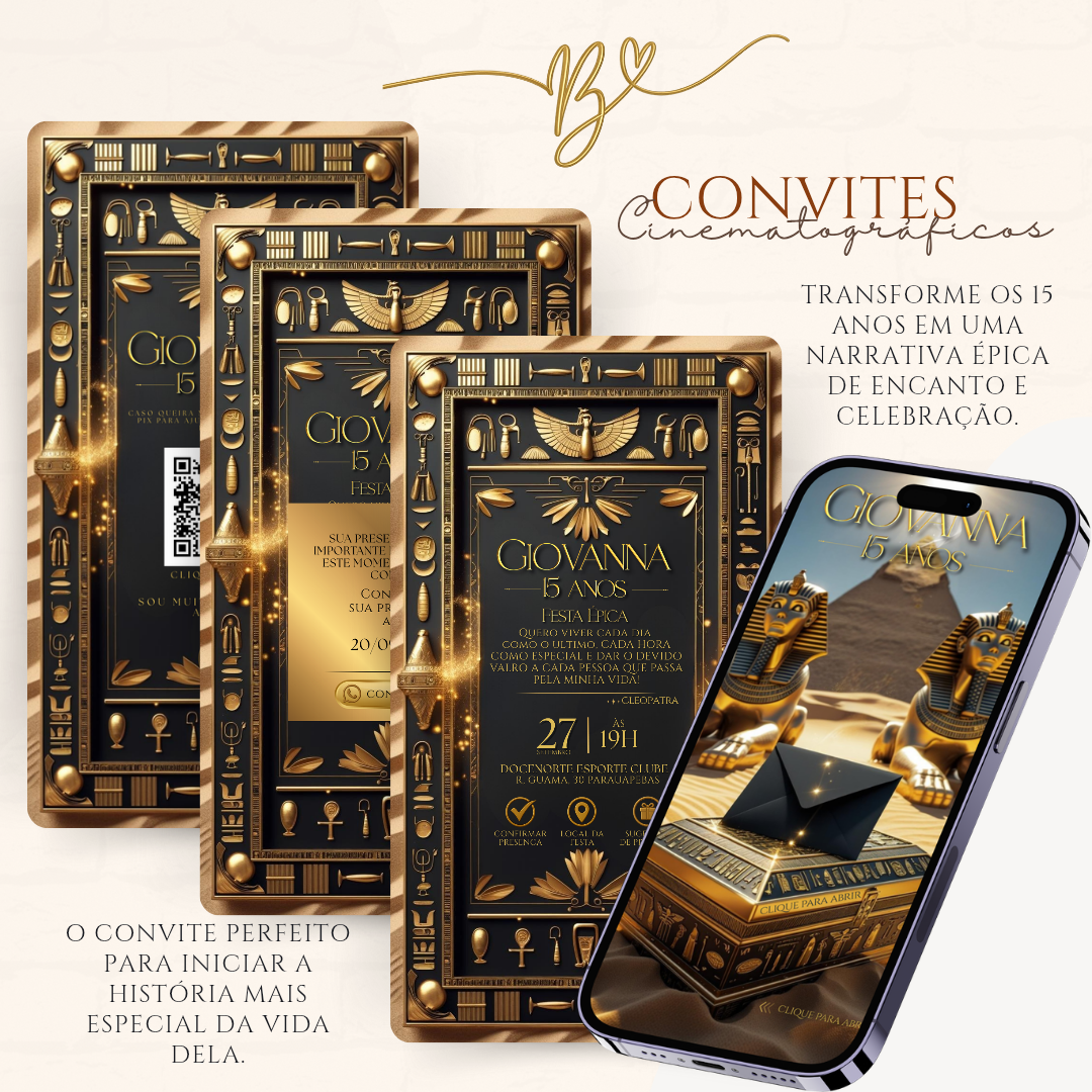 Convite Cinematográfico Premium  15 Anos | Cleópatra