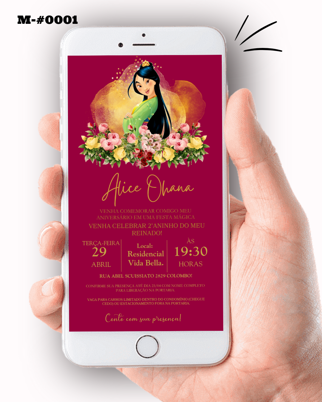 Convite Digital Mulan Personalizado Aniversário