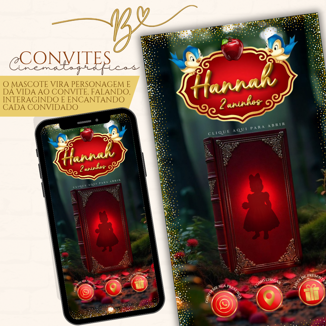 Convite Cinematográfico Premium Mascote| Branca de Neve Baby