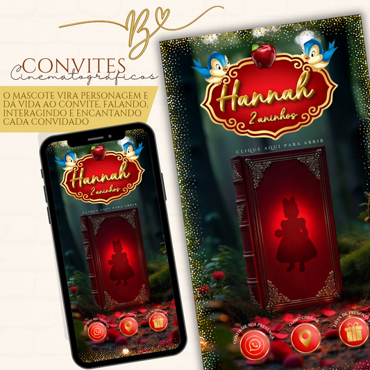 Convite Cinematográfico Premium Mascote| Branca de Neve Baby