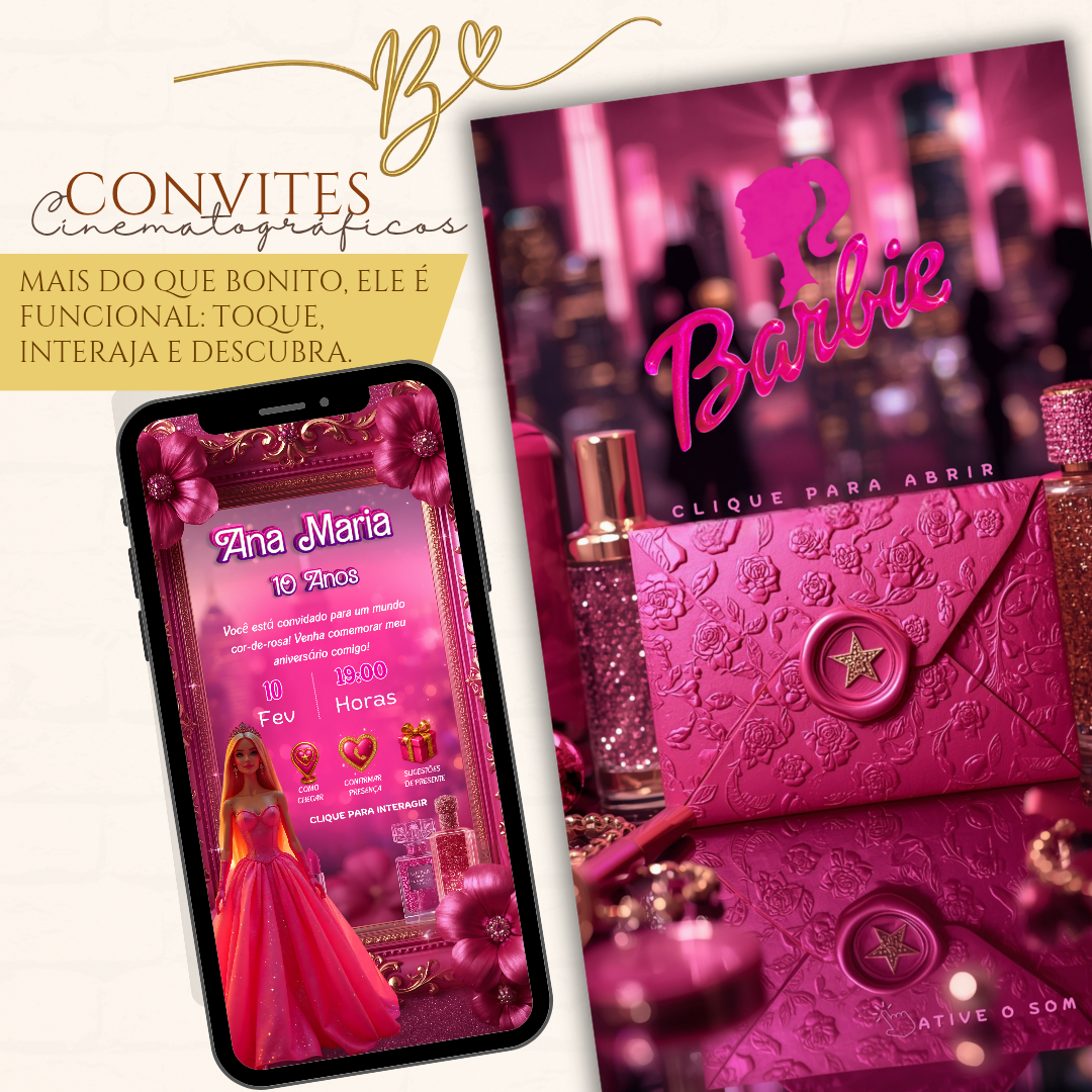 Convite Cinematográfico Premium | Barbie Luxo